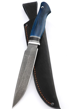 Нож Хищник сталь ХВ5 рукоять вставка черный граб, карельская берёза синяя