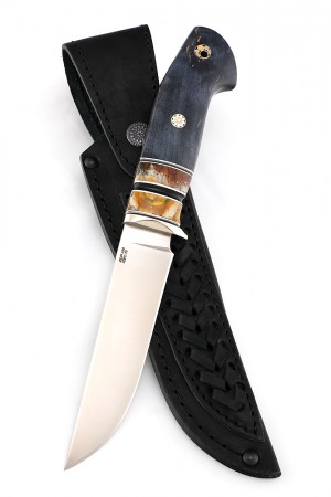 Нож №10, сталь клинка ZDP-189, рукоять стабилизированная карельская береза, мозаичные пины, зуб мамонта