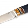 Нож №10, сталь клинка ZDP-189, рукоять стабилизированная карельская береза, мозаичные пины, зуб мамонта 