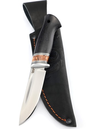 Нож Малыш сталь кованая 95х18 рукоять вставка карельская береза коричневая, черный граб