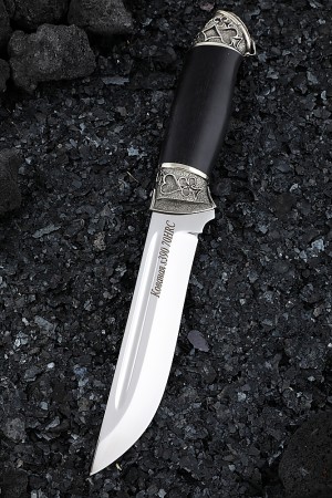 Нож Боец Кованая сталь S390, мельхиор черный граб