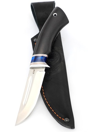 Нож Сурок сталь К340 рукоять вставка акрил синий, черный граб