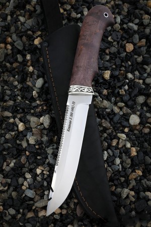 Нож Рыбак S390 мельхиор стабилизированная карельская береза(фиолетовая) с крючком
