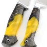 Набор (спарка) из 2-х ножей сталь кованая Х12МФ рукоять гибридная кап клена+ акрил желтый ФОРМОВАННЫЕ НОЖНЫ 