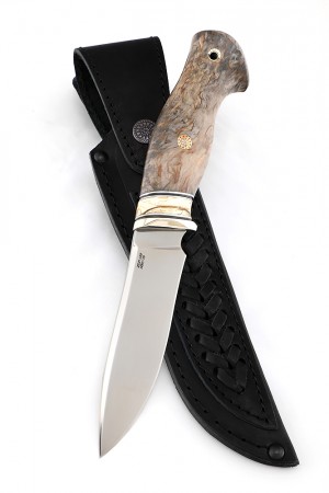 Нож №20, сталь клинка ZDP-189, рукоять стабилизированная карельская береза, зуб мамонта, мозаичные пины