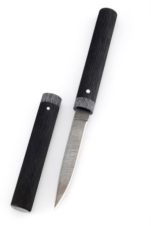 Нож "Сигара" сталь дамаск черный граб резной деревянные ножны