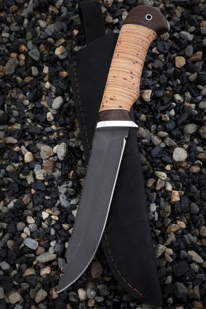 Нож Рыбак Х12МФ береста с крючком