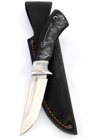 Нож Сурок сталь К340 рукоять вставка акрил белый, черный граб с инкрустацией