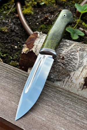 Нож Пеленгас сталь кованая х12мф рукоять стабилизированная карельская береза зелёная