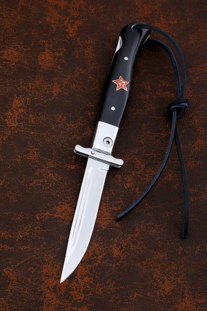 Нож Финка НКВД складная, сталь 95Х18, рукоять накладки черный граб со звездой