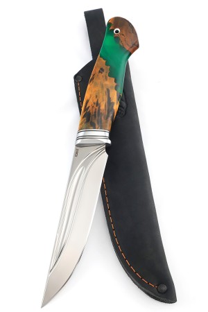 Нож Разделочный сталь Elmax фигурные долы рукоять комбинированная: кап клена, акрил зеленый