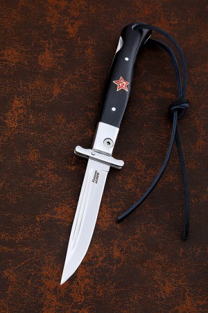 Нож финка НКВД складная, сталь Х12МФ, рукоять накладки черный граб с красной звездой