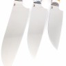 Комплект из 3-х кухонный ножей Сантоку кованая сталь 95х18 рукоять карельская береза янтарная, цельнометаллические 