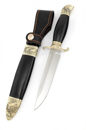 Нож финка НКВД (сталь х12МФ, рукоять наборная чёрный граб - литьё) деревянные ножны