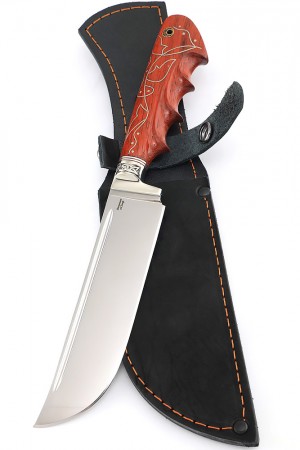 Нож Узбекский-2 сталь кованая х12мф рукоять мельхиор падук с инкрустацией