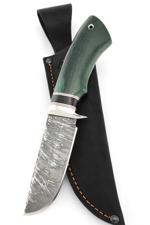 Нож Секач стал D2 рукоять мельхиор, вставка черный граб, карельская береза зеленая