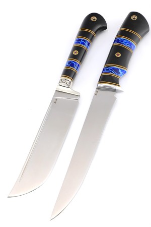 Набор из 2-х ножей К340 рукоять наборная, акрил синий, черный граб